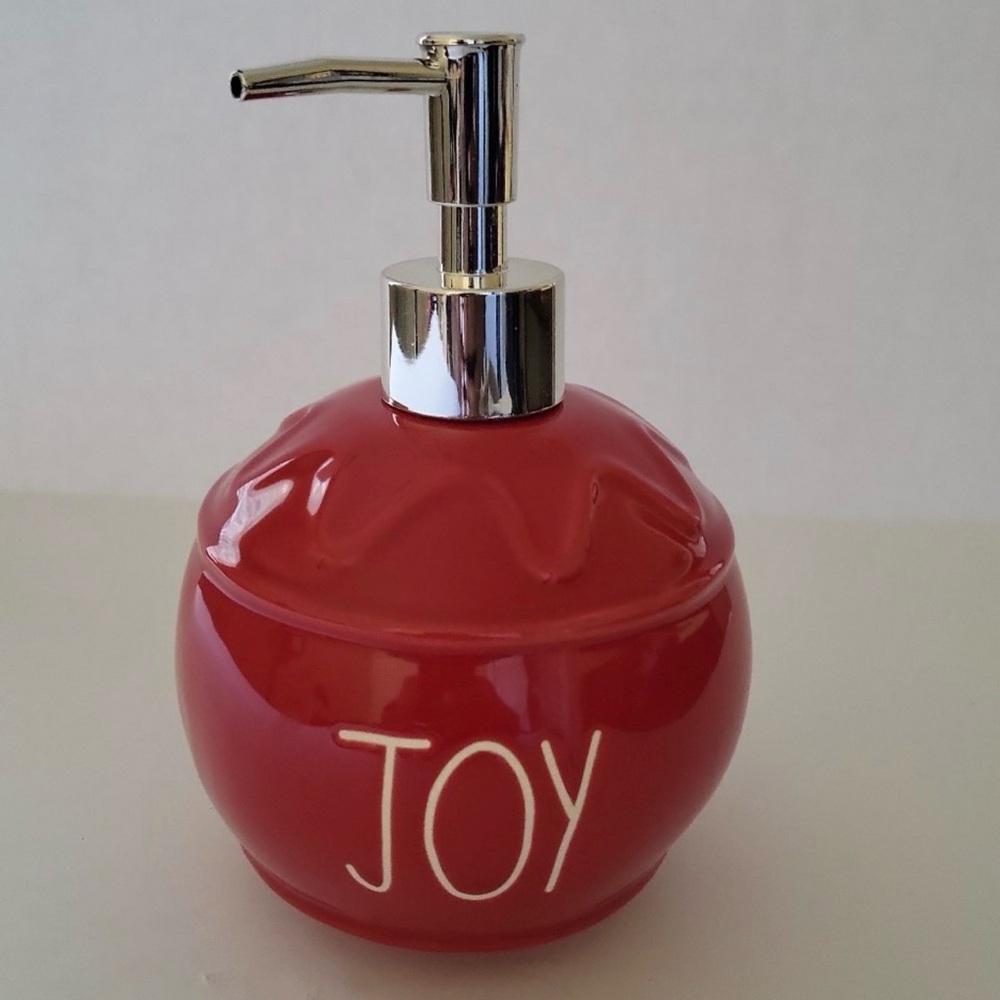 NWT Rae Dunn Ceramic Red JOY Hand Pump Soap/Lotion Dispenser Bath/Kitchen Sink